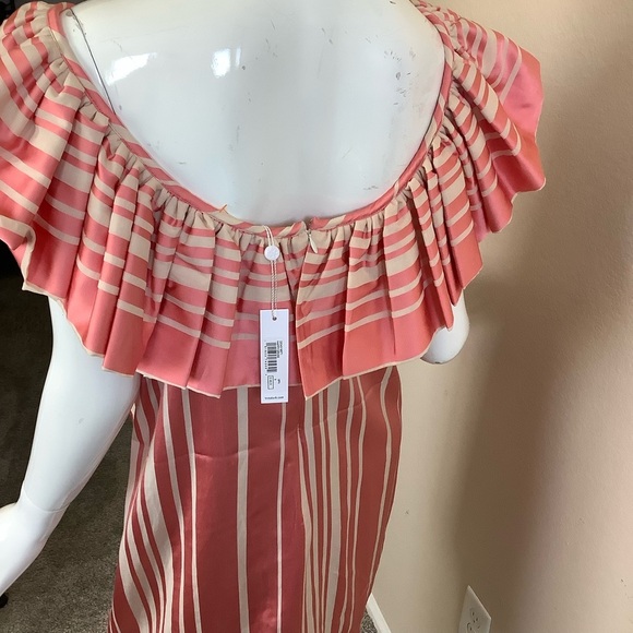 Trina Turk Coral Happy Elegant Coral Striped Ruffle Off-Shoulder Dress - Picture 8 of 11
